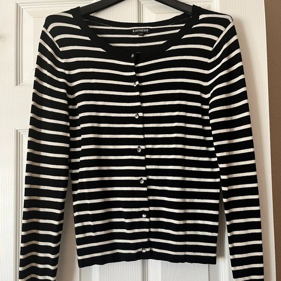 Express Black & White Striped Cardigan - Picture 1 of 5